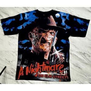 Vintage ON ELM STREET Never Sleep Again Freddy Kruger AOP T-Shirt Size XL #11P
